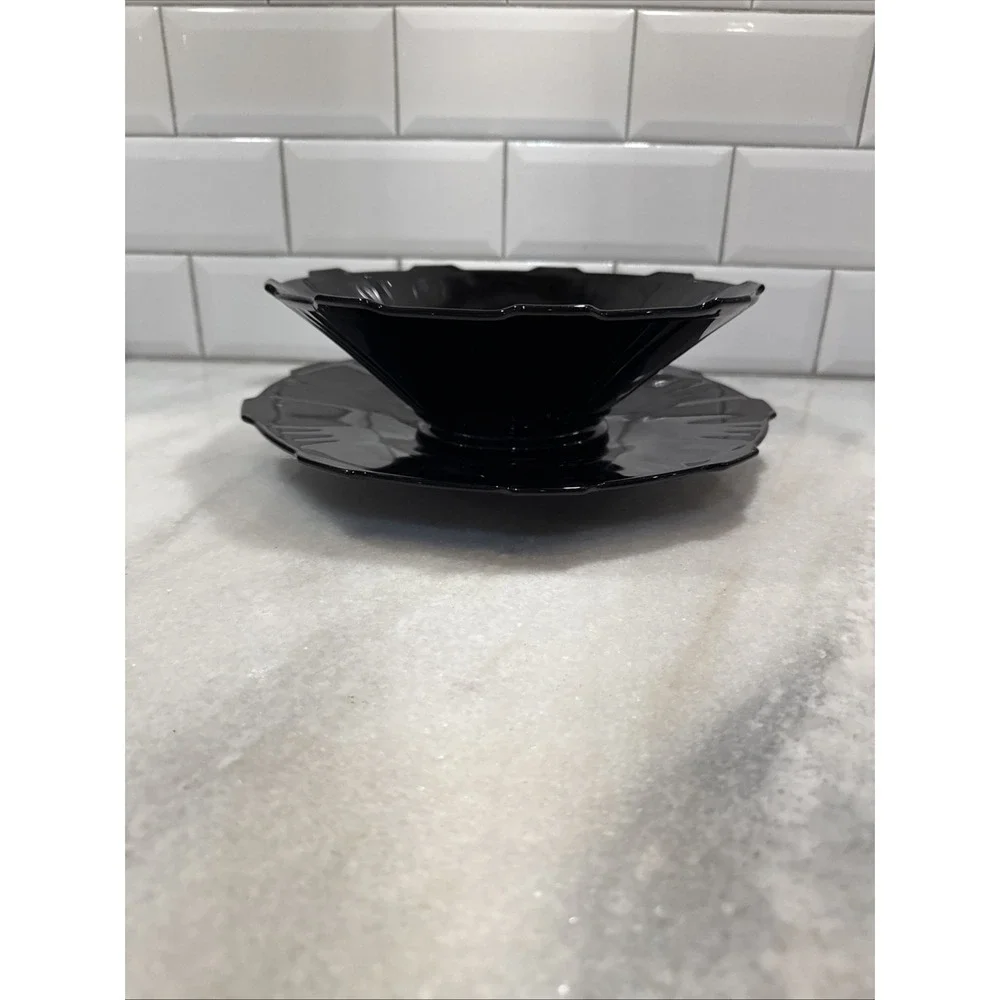 Art Deco 1930's Black Amethyst Serving Bowl And Platter Imperial GlassCo OLA0022